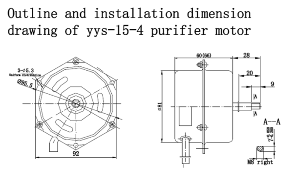 YYS-15-4 Air purifier motor size map