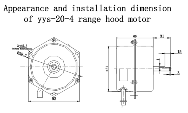 YYS-20-4 Range hood motor size map