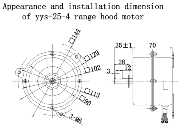 YYS-25-4 Range hood motor size map