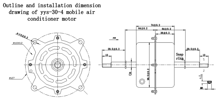 YYS-30-4 portable air conditioning motor size map