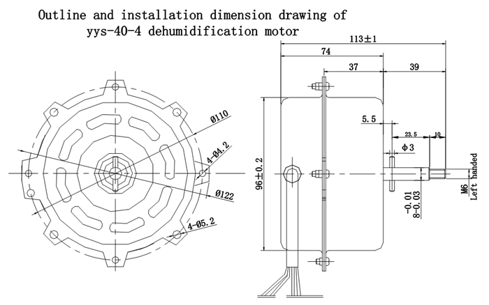 YYS-40-4 Dehumidifier motor size map