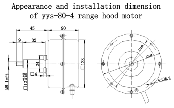 YYS-80-4 Range hood motor size map